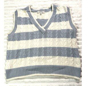 Hooked Up Blue White Striped Cable Knit Sweater Vest Sz M
